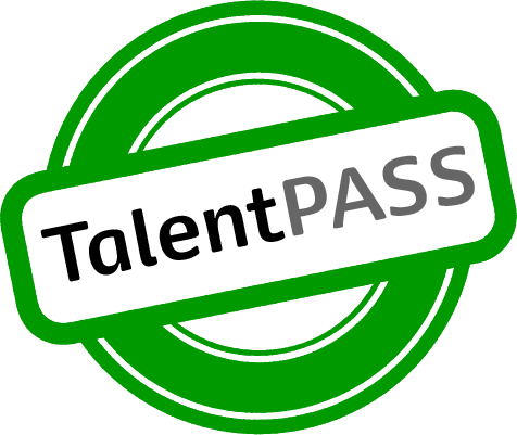 TalentPASS – Projekt für Menschen mit Behinderung zur nachhaltigen Sicherung der Teilhabe am Arbeitsleben Logo mit der Aufschrift TalentPASS